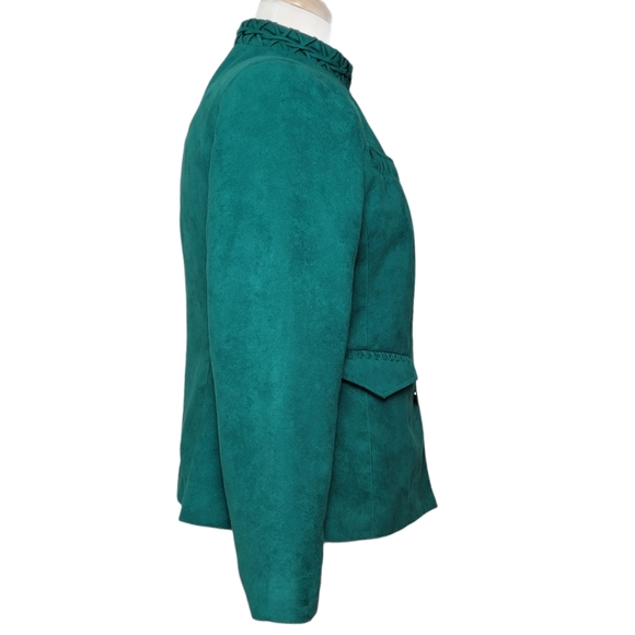 ALIA Jacket Blazer Button Down Faux Suede Green Size 6P - Picture 4 of 10